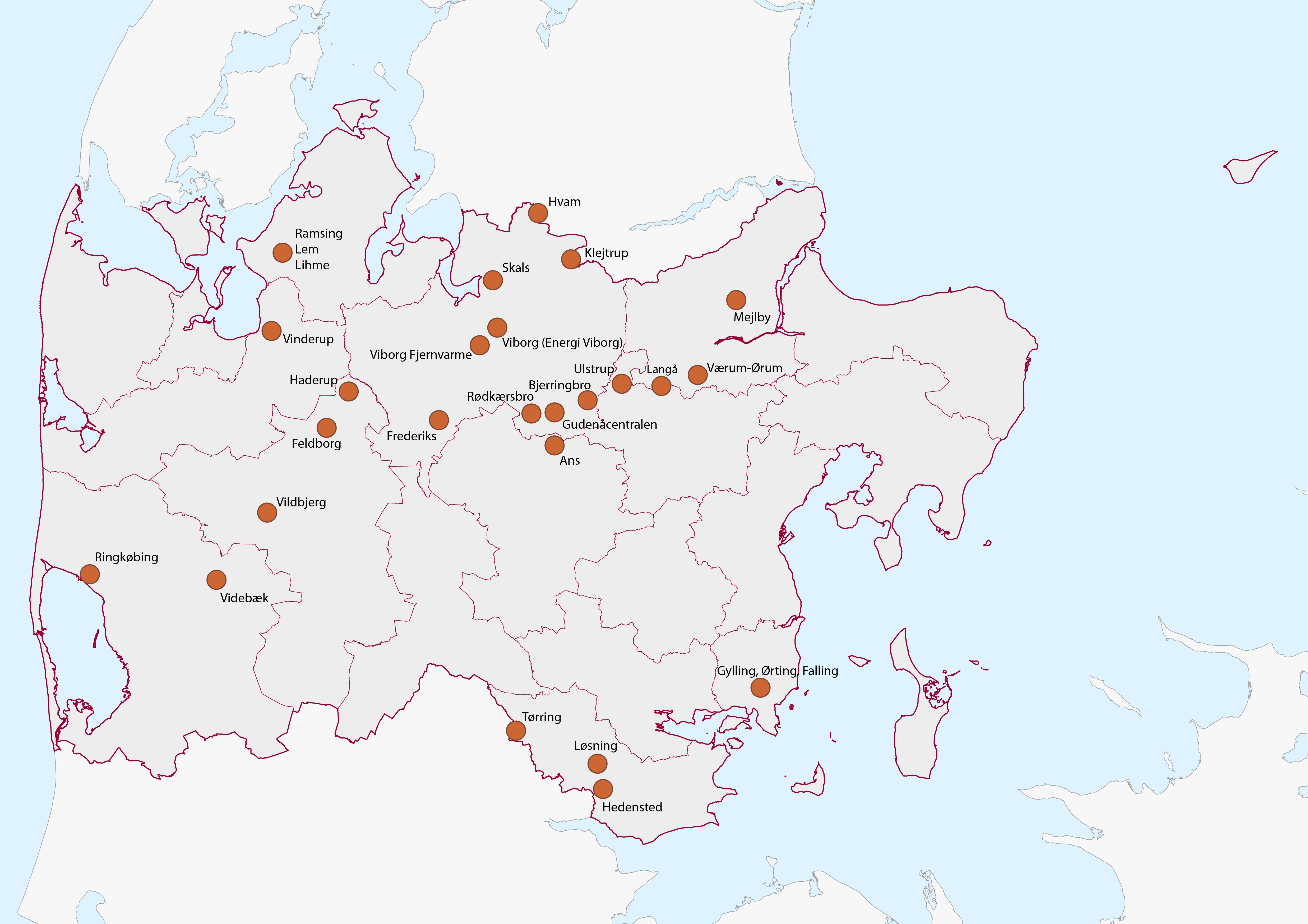 Kort der viser de 24 deltagende selskaber